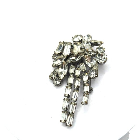Rare Unsigned Sherman Clear Rhinestone Waterfall Brooch Vintage 1950s 3" - Picture 2 of 9